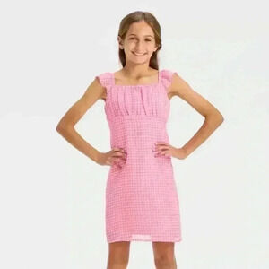 NWT Art Class Girls’ Ruched Bust Flutter Sleeve Strap Chiffon Dress Pink XL